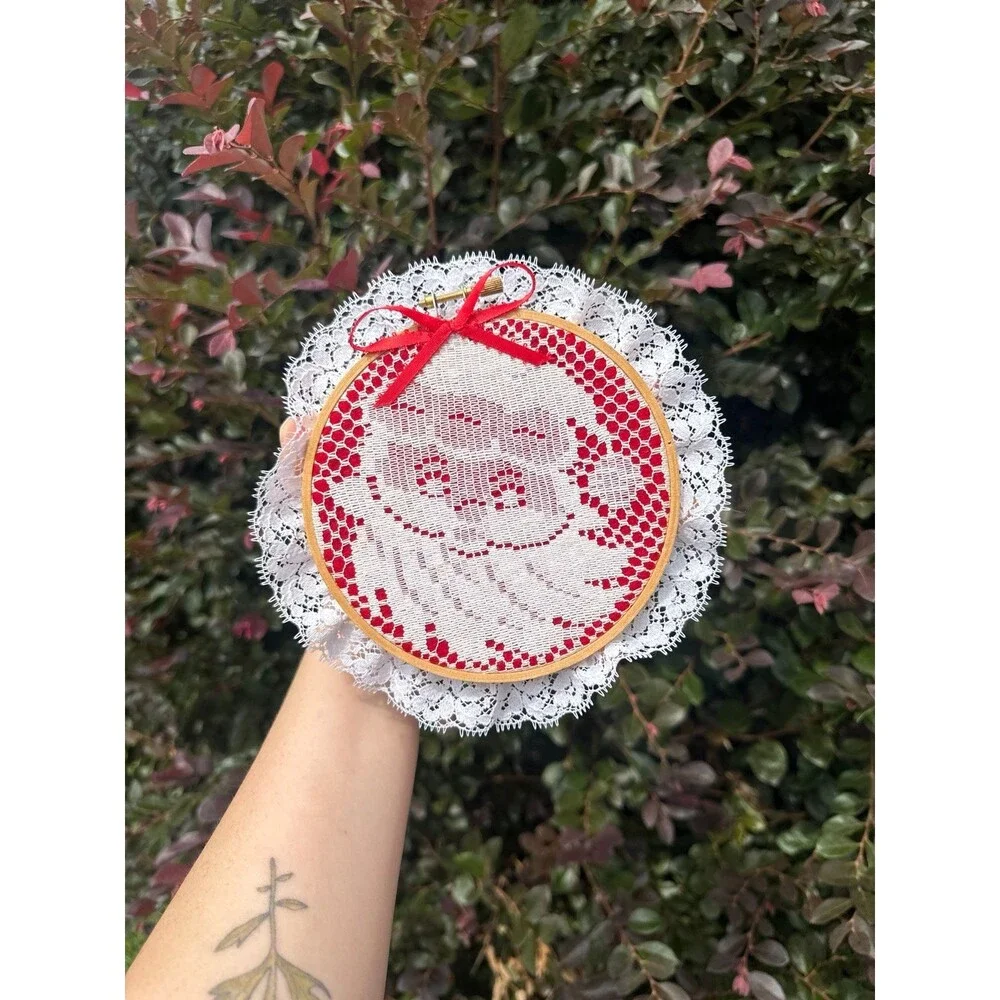 Vintage Handmade Christmas Wall Hanging Stitched Santa Claus Cottagecore